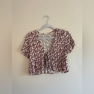 Pink floral tie shirt